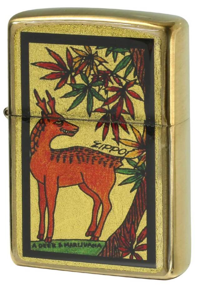 Zippo ジッポー 金箔エポキシ 花札 マリファナに鹿 メール便可｜Zippo 