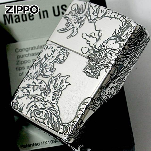 Zippo ジッポー タイガー ドラゴン 龍虎 5面連続デザイン 銀いぶし SV