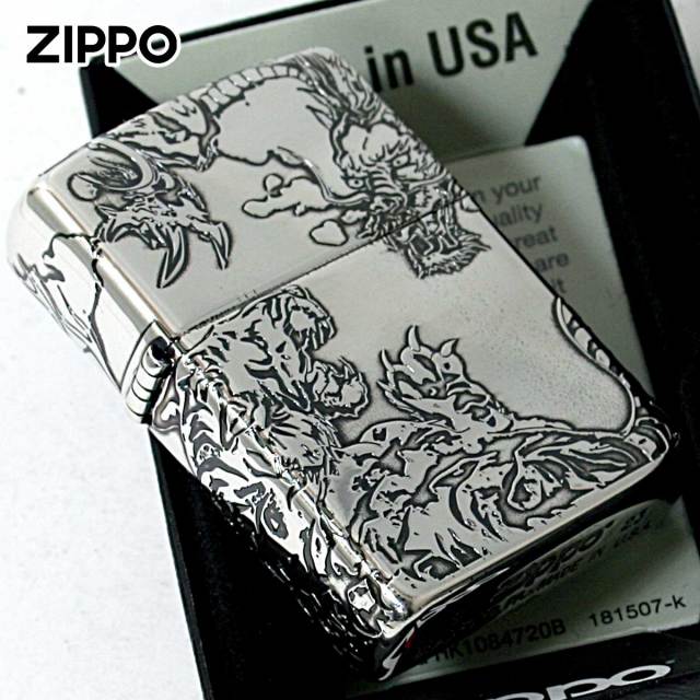 Zippo ジッポー タイガー ドラゴン 龍虎 5面連続デザイン 銀いぶし SV