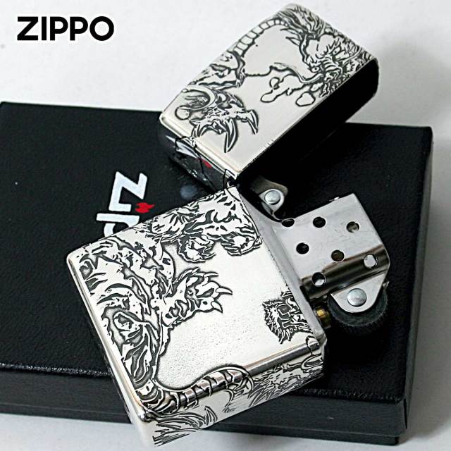 Zippo ジッポー タイガー ドラゴン 龍虎 5面連続デザイン 銀いぶし SV