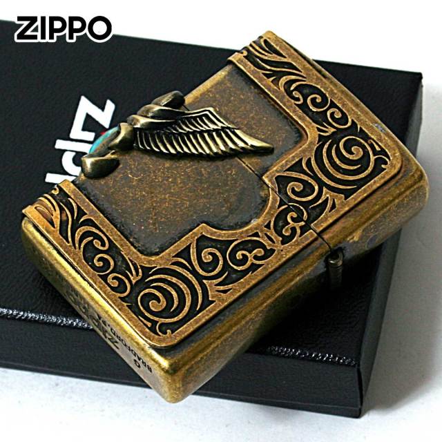 Zippo ジッポー ターコイズ 天然石 ウイング 羽 3面連続メタル