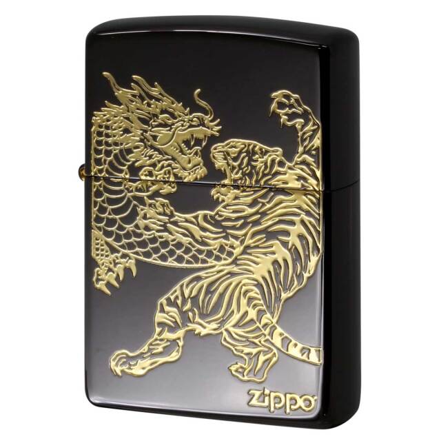 Zippo ジッポー 龍虎 タイガー ドラゴン 虎 龍 ブラック 黒金｜Zippo