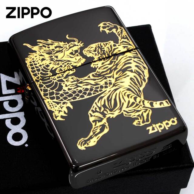 Zippo ジッポー 龍虎 タイガー ドラゴン 虎 龍 ブラック 黒金｜Zippo