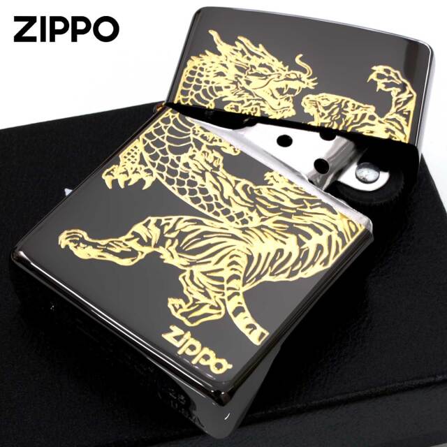 Zippo ジッポー 龍虎 タイガー ドラゴン 虎 龍 ブラック 黒金｜Zippo