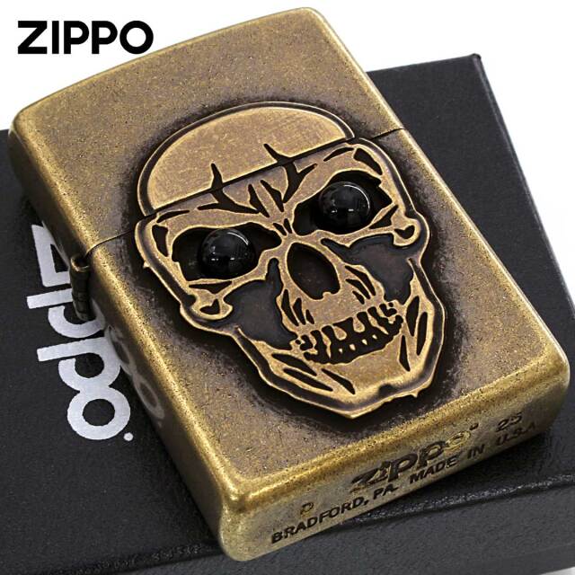 Zippo ジッポー ビックメタル スカル 骸骨 ドクロ オニキス 天然石