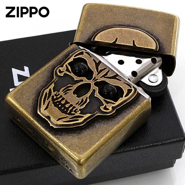 Zippo ジッポー ビックメタル スカル 骸骨 ドクロ オニキス 天然石