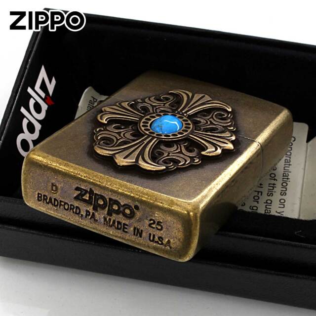 Zippo ジッポー ビックメタル クロス 十字架 ターコイズ 天然石 クロス