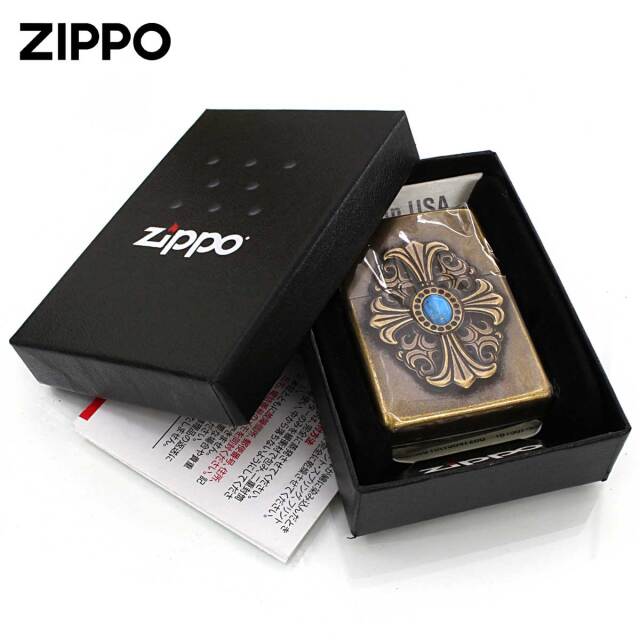 Zippo ジッポー ビックメタル クロス 十字架 ターコイズ 天然石 クロス