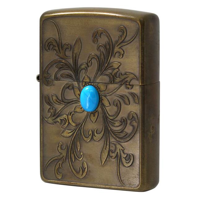 絶版/ヴィンテージ Zippo ジッポー 中古 2014年製造 ボタニカル柄 ターコイズ  [B]使用感ありやや傷汚れあり