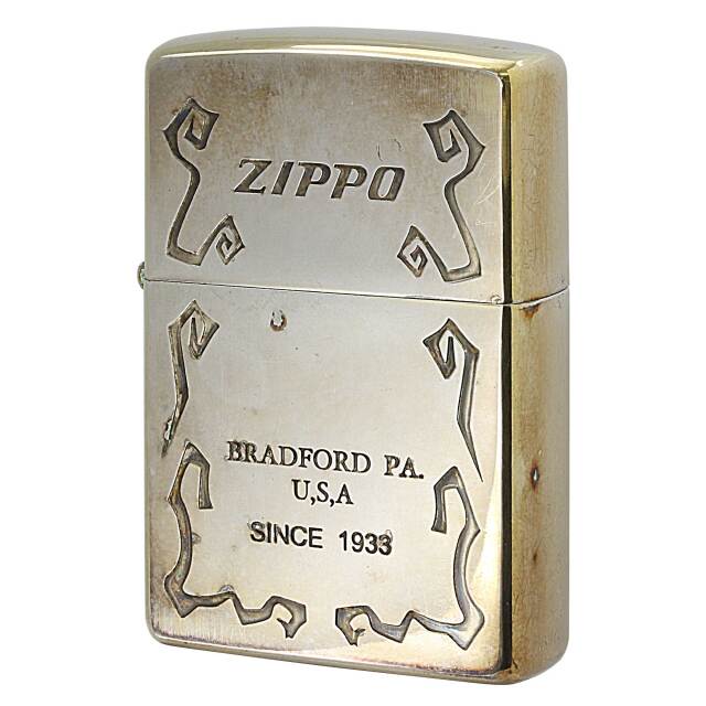 絶版/ヴィンテージ Zippo ジッポー 中古 2000年製造 幾何学蔦模様 ジッポロゴ  [C]使用感あり傷汚れあり