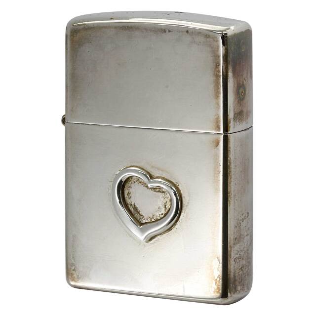 絶版/ヴィンテージ Zippo ジッポー 中古 2001年製造 オープンハート メタル貼り  [C]使用感あり傷汚れあり