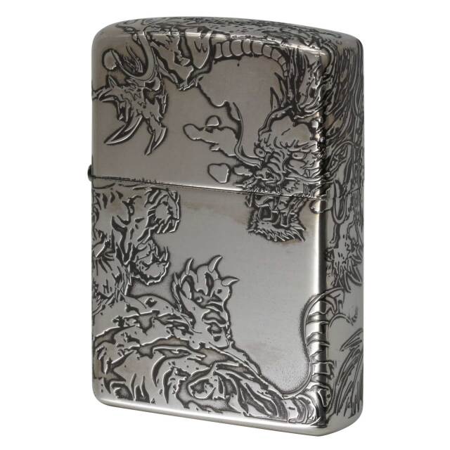 絶版/ヴィンテージ Zippo ジッポー 中古 2023年製造 タイガー ドラゴン 龍虎 5面連続デザイン 銀いぶし SVイブシ  [B]使用感ありやや傷汚れあり
