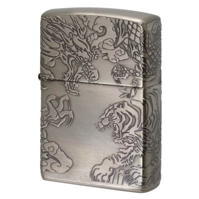 絶版/ヴィンテージ Zippo ジッポー 中古 2023年製造 ドラゴン タイガー 4面連続デザイン ニッケルメッキ ブラッシュド Dragon and Tiger NI  [A]使用感少なく状態が良い