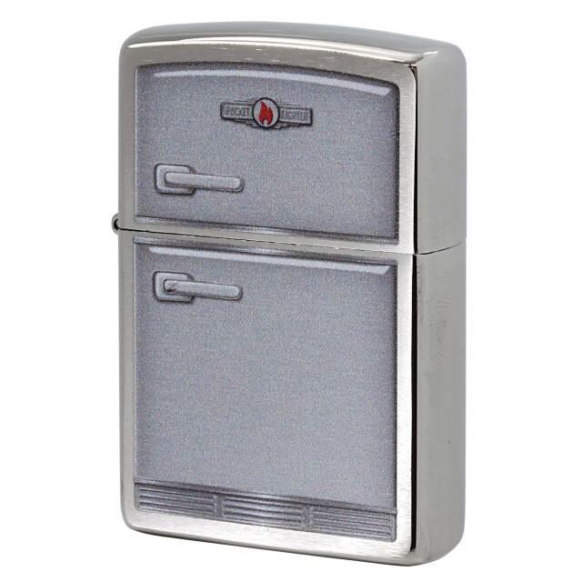 絶版/ヴィンテージ Zippo ジッポー 中古 2018年製造 ZIPPO アイコンフレーム 冷蔵庫 プリント ブラッシュドクローム  [N]未使用・新品