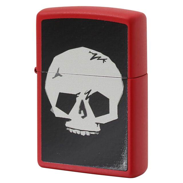絶版/ヴィンテージ Zippo ジッポー 中古 2015年製造 髑髏 ドクロ プリント マットレッド  [N]未使用・新品