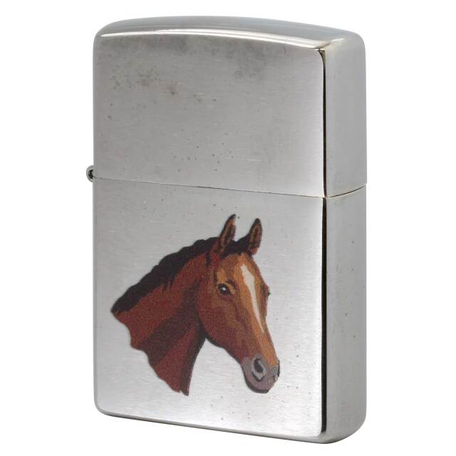 絶版/ヴィンテージ Zippo ジッポー 中古 2017年製造 馬 HORSE プリント ブラッシュドクローム  [S]ほぼ新品同様