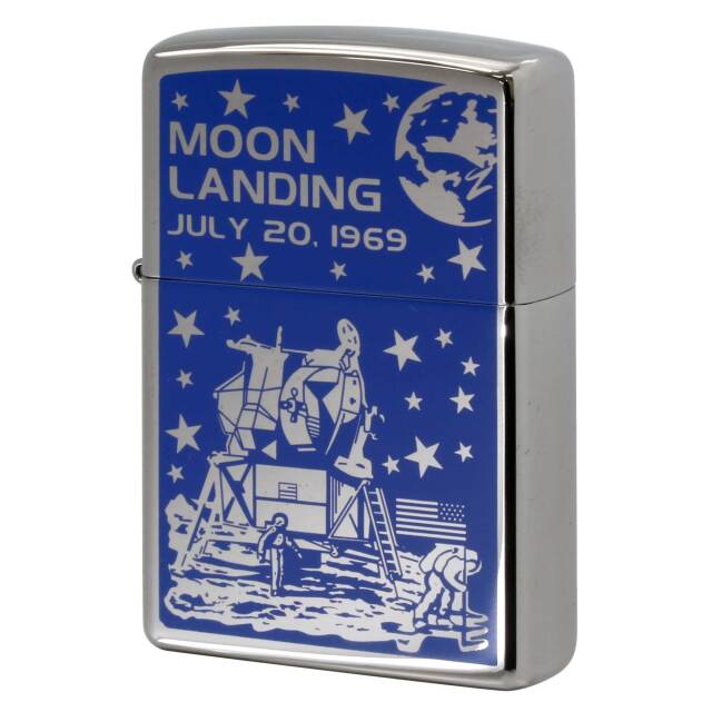 絶版/ヴィンテージ Zippo ジッポー 中古 2015年製造 MOON LANDING JULY 20. 1969 プリント ハイポリッシュクローム  [N]未使用・新品