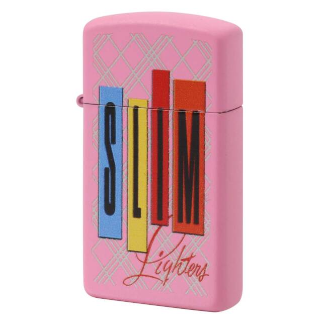 絶版/ヴィンテージ Zippo ジッポー 中古 2015年製造 SLIM Lighters スリム プリント マットピンク  [N]未使用・新品