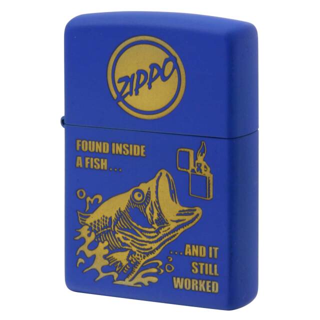 絶版/ヴィンテージ Zippo ジッポー 中古 2015年製造 ブラックバスとZIPPO プリント マットブルー  [N]未使用・新品