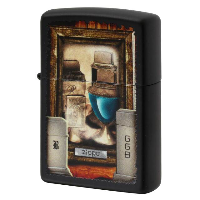 絶版/ヴィンテージ Zippo ジッポー 中古 2015年製造 テーブルライター ZIPPO コレクション プリント マットブラック  [S]ほぼ新品同様