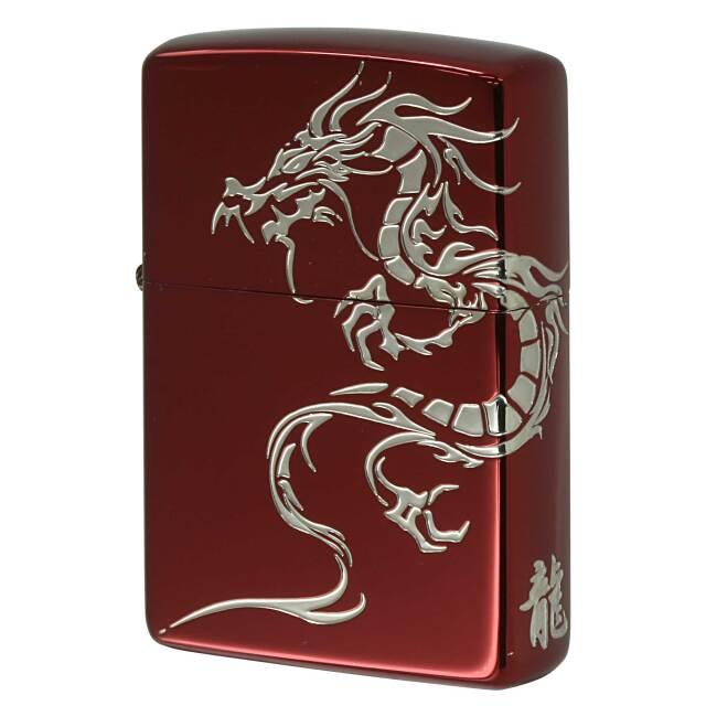 絶版/ヴィンテージ Zippo ジッポー 中古 2023年製造 龍 ドラゴン 2面連続加工 レッドイオンコーティング 銀サシ  [A]使用感少なく状態が良い