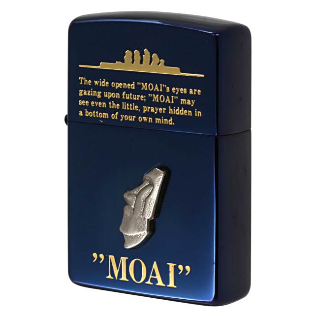 絶版/ヴィンテージ Zippo ジッポー 中古 1995年製造 モアイ像 メタル ブルー MOAI Metal  [A]使用感少なく状態が良い