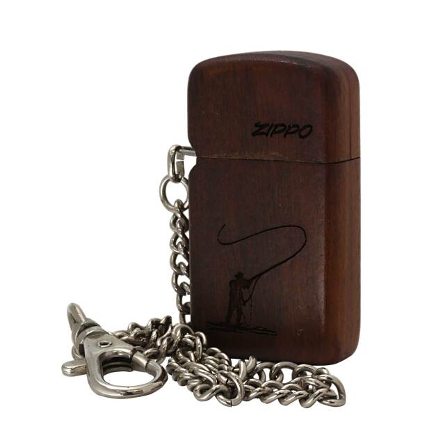 絶版/ヴィンテージ Zippo ジッポー 中古 1996年製造 木巻き D缶 チェーン付き フィシング  [B]使用感ありやや傷汚れあり