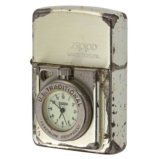 絶版/ヴィンテージ Zippo ジッポー 中古 1996年製造 タイムライト 時計付き  [C]使用感あり傷汚れあり