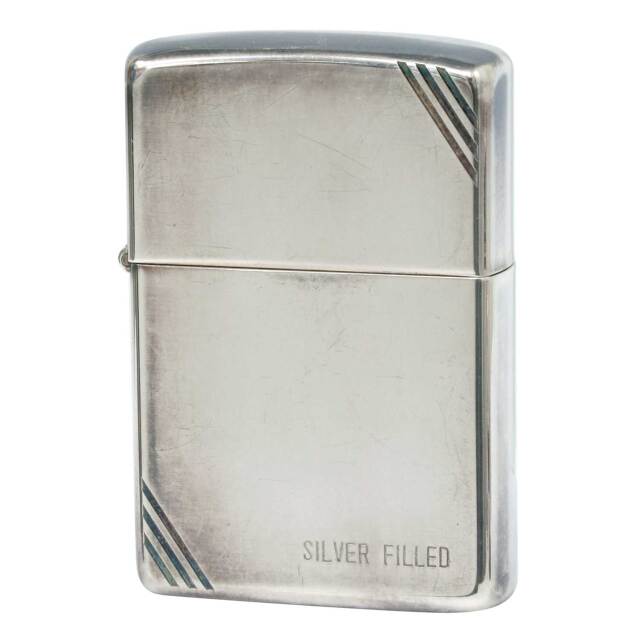 絶版/ヴィンテージ Zippo ジッポー 中古 1982年製造 両面 DIAGONAL LINE SILVER FILLED  [C]使用感あり傷汚れあり