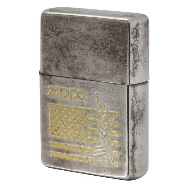 絶版/ヴィンテージ Zippo ジッポー 中古 1997年製造 1937レプリカ フラットトップビンテージ 自由の女神 星条旗  [C]使用感あり傷汚れあり
