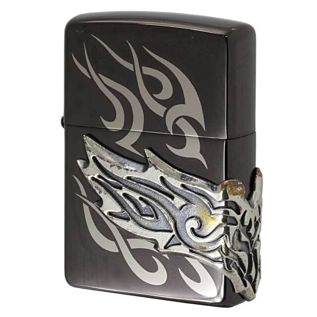絶版/ヴィンテージ Zippo ジッポー 中古 2007年製造 トライバル サイド ウィングメタル BK  [A]使用感少なく状態が良い
