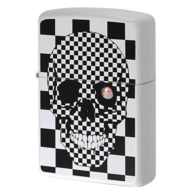 絶版/ヴィンテージ Zippo ジッポー 中古 2006年製造 チェックドスカル ラインストーン  [S]ほぼ新品同様