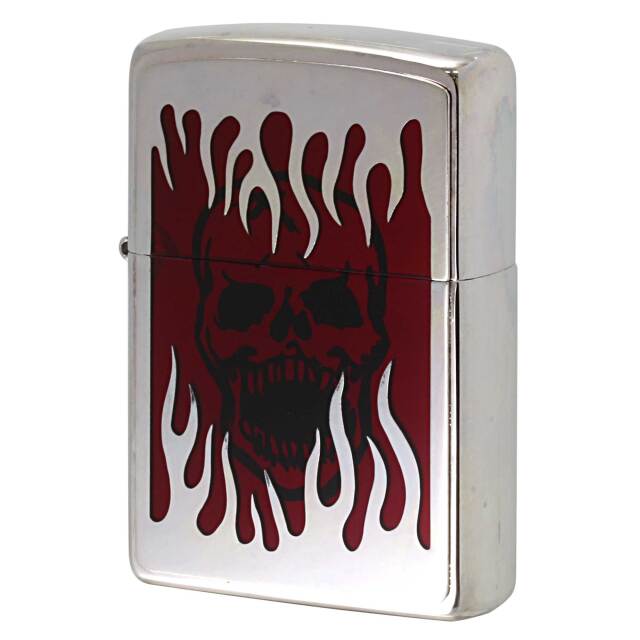 絶版/ヴィンテージ Zippo ジッポー 中古 2004年製造 スカル ドロップ メタルプレート貼り  [S]ほぼ新品同様