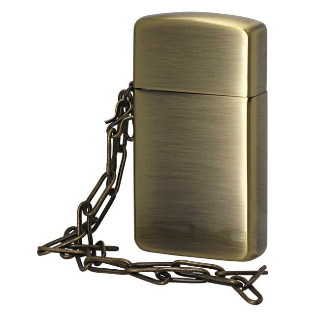 絶版/ヴィンテージ Zippo ジッポー 中古 2003年製造 ブラス スリム チェーン Dカン付き  [S]ほぼ新品同様