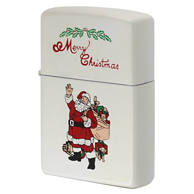 絶版/ヴィンテージ Zippo ジッポー 中古 1999年製造 Merry Christmas サンタクロース ホワイトマット 2001-E  [S]ほぼ新品同様