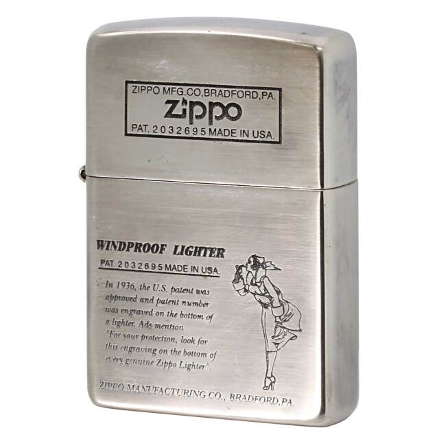 絶版/ヴィンテージ Zippo ジッポー 中古 2004年製造 Windy girl ウインディ 米国特許承認 シルバーサテン  [B]使用感ありやや傷汚れあり
