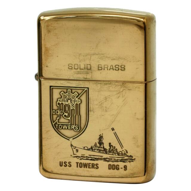 絶版/ヴィンテージ Zippo ジッポー 中古 1988年製造 No.254 SOLID BRASS USS TOWERS DDG-9  [C]使用感あり傷汚れあり