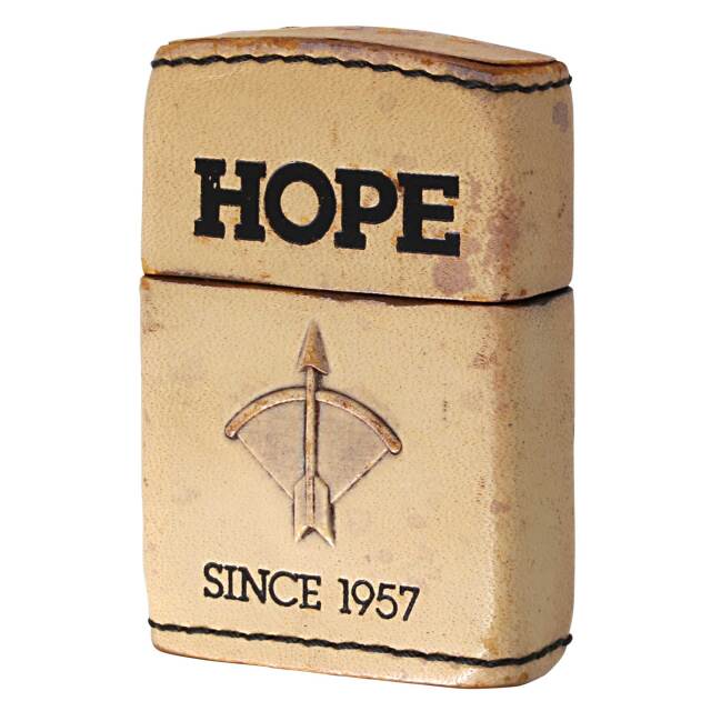絶版/ヴィンテージ Zippo ジッポー 中古 2007年製造 HOPE ホープ 革巻き レザー 4バレル HPボトム 懸賞品  [C]使用感あり傷汚れあり