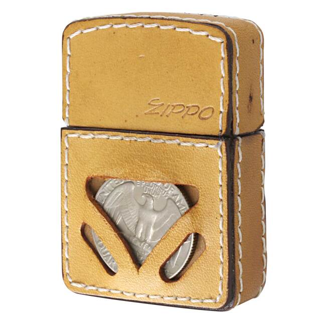 絶版/ヴィンテージ Zippo ジッポー 中古 1992年製造 革巻き 25セント クォーターコイン  [C]使用感あり傷汚れあり
