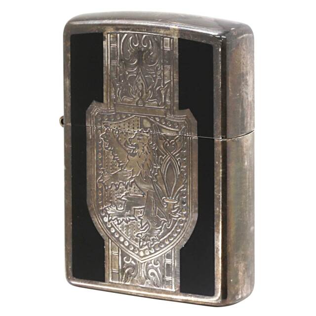 絶版/ヴィンテージ Zippo ジッポー 中古 2012年製造 アンテーククレスト 2SIBK-ACLN 銀メッキイブシ エッチング  [C]使用感あり傷汚れあり