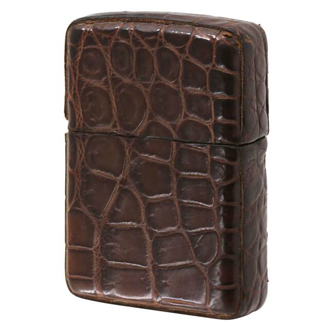 絶版/ヴィンテージ Zippo ジッポー 中古 2007年製造 クロコダイル革巻き ブラウン  [C]使用感あり傷汚れあり