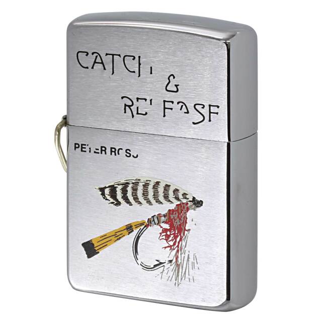 絶版/ヴィンテージ Zippo ジッポー 中古 1996年製造 OUT DOOR LIFE CATCH＆RELEASE キャッチ・アンド・リリース ピーター・ロス D缶  [A]使用感少なく状態が良い