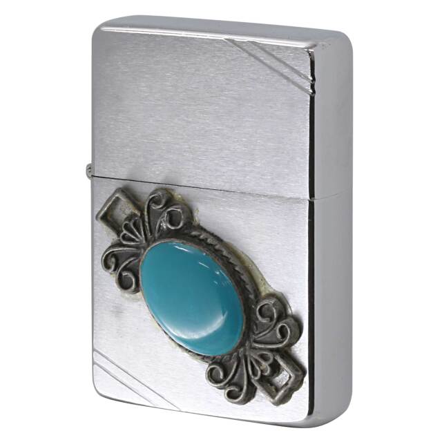 絶版/ヴィンテージ Zippo ジッポー 中古 1986年製造 1937レプリカ フラットトップ ダイヤゴナルライン イミテーションストーン ブルー  [B]使用感ありやや傷汚れあり