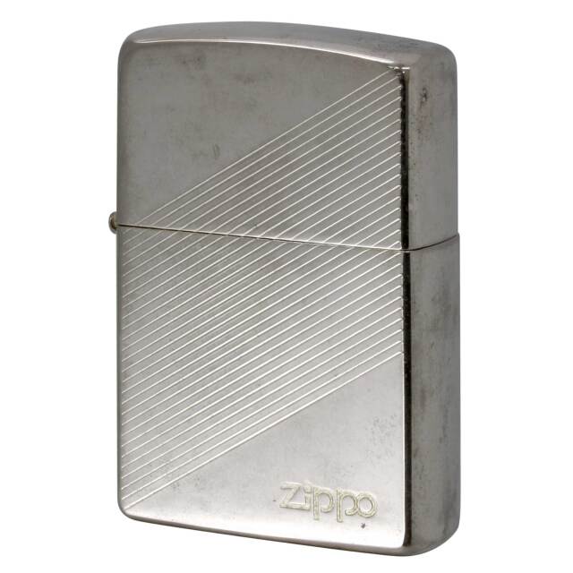 絶版/ヴィンテージ Zippo ジッポー 中古 2003年製造 両面加工 斜めライン ストライプ  ジッポ ロゴ  [C]使用感あり傷汚れあり