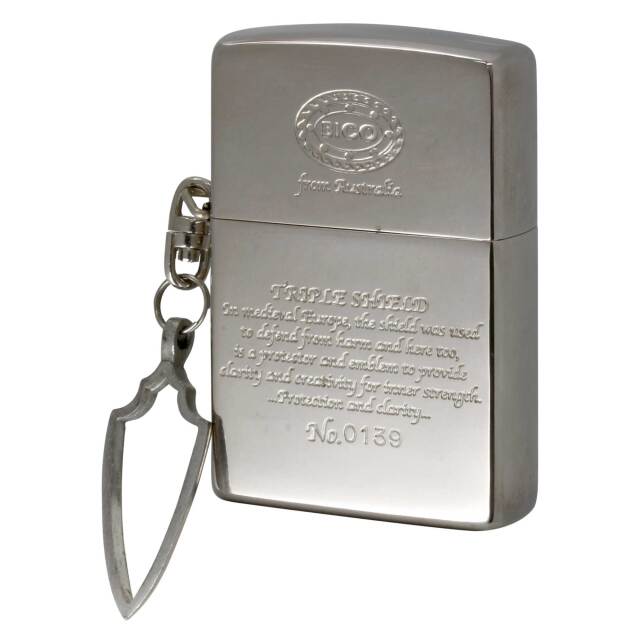 絶版/ヴィンテージ Zippo ジッポー 中古 2001年製造 BICO TRIPLE SHIELD ビコ D缶 シリアル番号 No.0139  [C]使用感あり傷汚れあり