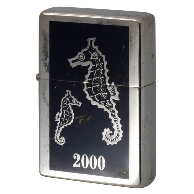 絶版/ヴィンテージ Zippo ジッポー 中古 1998年製造 1937レプリカ フラットトップ 2000年 タツノオトシゴ ネイビー  [C]使用感あり傷汚れあり
