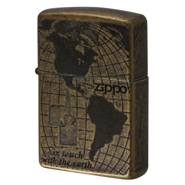 絶版/ヴィンテージ Zippo ジッポー 中古 1994年製造 in touch with the earth 地球 マップ アンティークフィニッシュ ブラス  [A]使用感少なく状態が良い