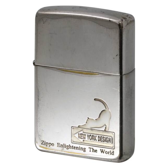 絶版/ヴィンテージ Zippo ジッポー 中古 1996年製造 New York Design 猫 CAT  [C]使用感あり傷汚れあり