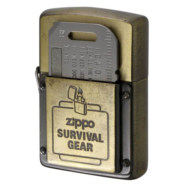 絶版/ヴィンテージ Zippo ジッポー 中古 1992年製造 SURVIVAL GEAR サバイバルツール付き ブラス  [B]使用感ありやや傷汚れあり