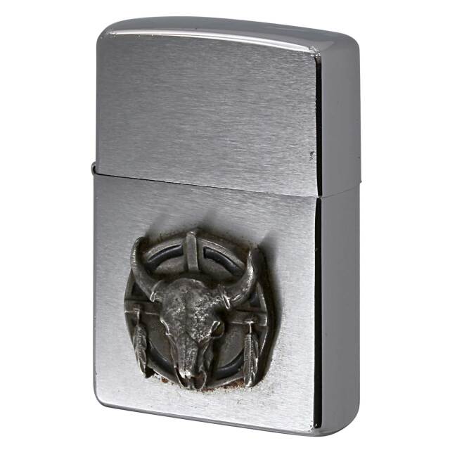 絶版/ヴィンテージ Zippo ジッポー 中古 2000年製造 Buffalo Metal バッファロー スカル 羽 メタル  [A]使用感少なく状態が良い